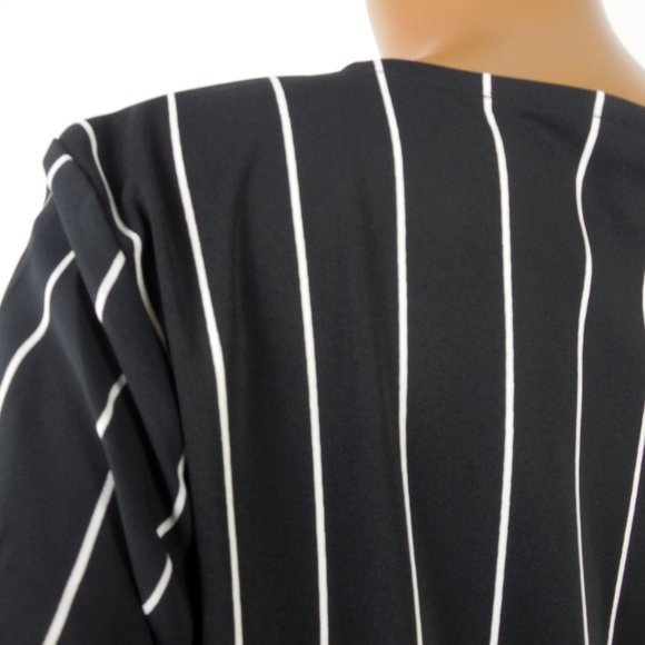 ANN TAYLOR Top M Striped Blouse Keyhole Front Long Sleeves Black/White Shirt - Picture 8 of 10